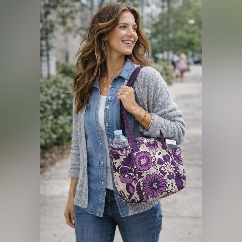 Thirty-One Retro Metro Small Tote Purple Floral Everyday Bag Organizer Travel - Picture 12 of 12